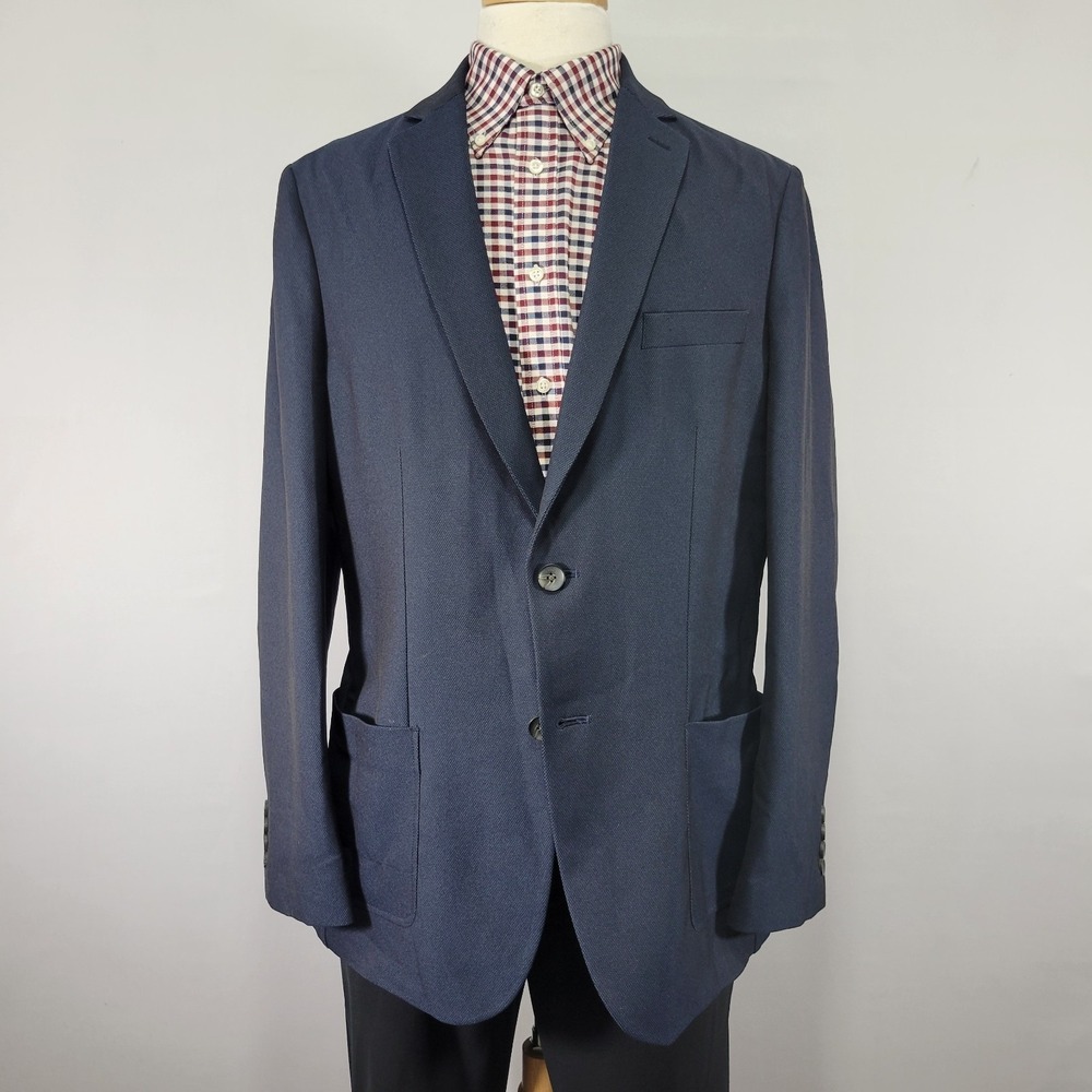 Haggar Men's Light Weight The Park Blazer Two Button Navy Blue Polyester LARGE